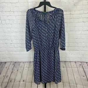 Lauren Ralph Lauren Navy and White Floral Dress Size 4